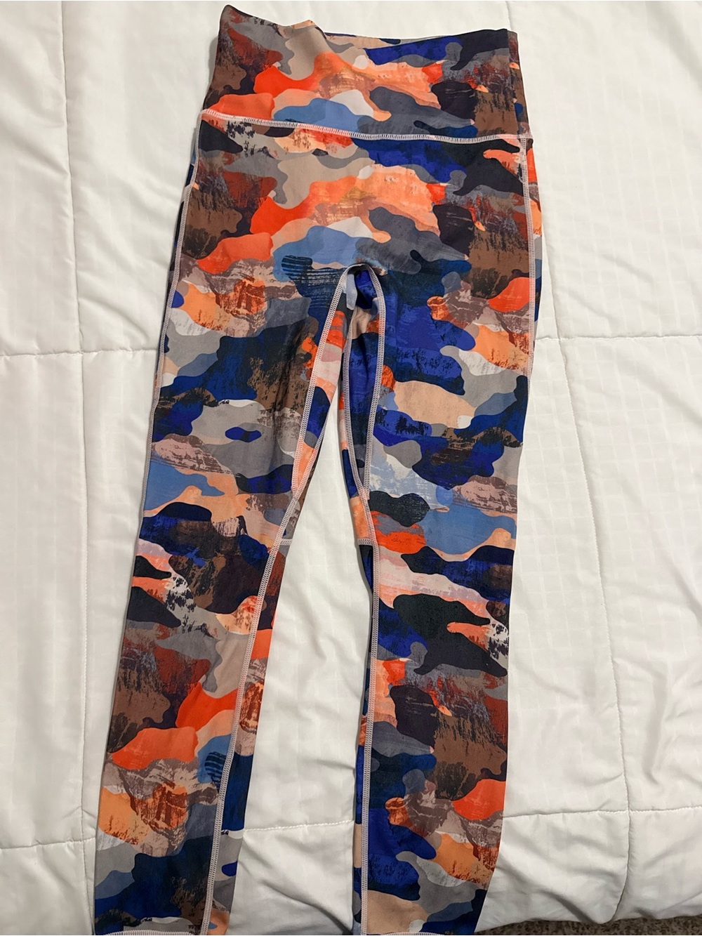 Athleta Multicolor Camo Leggings in Orange, Blue, Gray, Brown, Tan